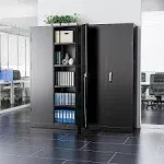 71 inch Metal Garage Storage Cabinet with Locking Doors and Adjustable Shelves - Black