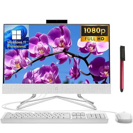 HP 22 AIO 21.5" FHD Business All-in-One Desktop Computer, Intel Celeron J4025 Up to 2.9GHz, 4GB DDR4 RAM, 128GB SSD, WiFi, Bluetooth, Keyboard and Mouse, White, Windows 11 Pro