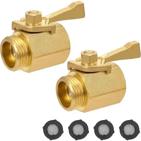 STYDDI Super Heavy Duty Garden Hose Shut Off Valve, 2 Pack Solid Brass Water Hose Shut-off Ball Valve Adapter Connector with 4 Extra Rubber Washers