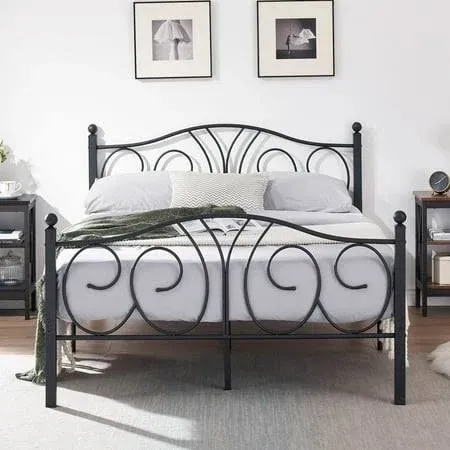 Vecelo Queen Bed Frame with Headboard and Footboard, 12.6 inch Metal Platform Bed ...