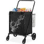 Folding Shopping Cart Rolling Grocery Cart with Double Baskets 110 LBS