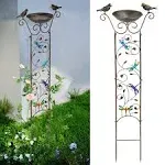 SUNNYPARK Antique Garden Iron Trellis with Decorative Hummingbirds and Detachable Bird Bath Bowl