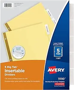 Avery - Insertable Big Tab Dividers, 5-Tab, Letter, 24 Sets