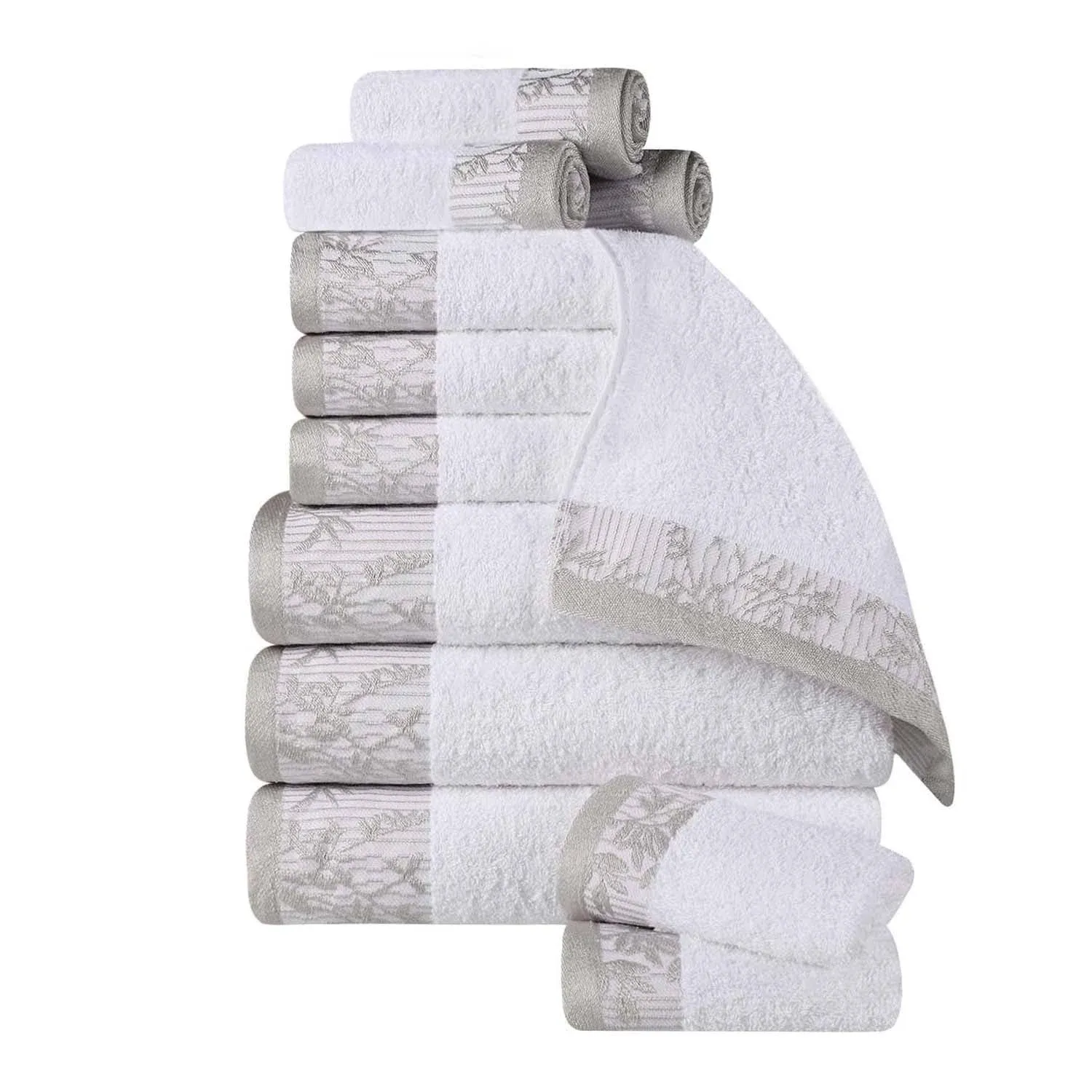 Superior Wisteria Cotton Floral Jacquard 12 Piece Bathroom Towel Set - White