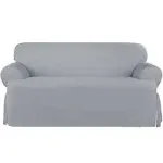 Cotton T-Cushion Loveseat Slipcover Sure Fit Fabric: Pacific Blue