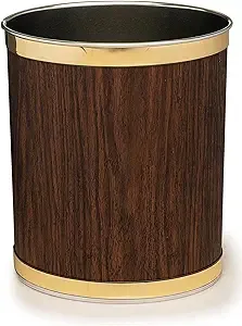 Stephanie Imports Made in USA 5-Gallon Sleek and Stylish Vinyl Mylar Waste Basket (13" X 11") (Walnut with Gold Trim)