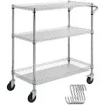 VEVOR 3-Tier Utility Cart Rolling Cart On Wheels 35"x18"x35.5" 661 lbs 6 Hooks