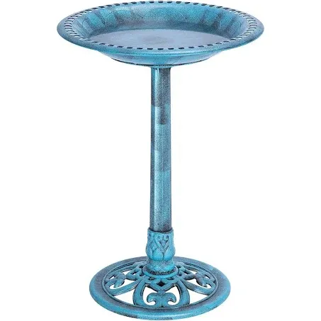 28 inch Height Polyresin Lightweight Antique Outdoor Garden Bird Bath - Blue