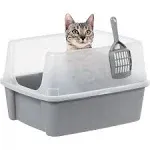 Iris USA Open-Top Cat Litter Box with Shield and Scoop, Gray