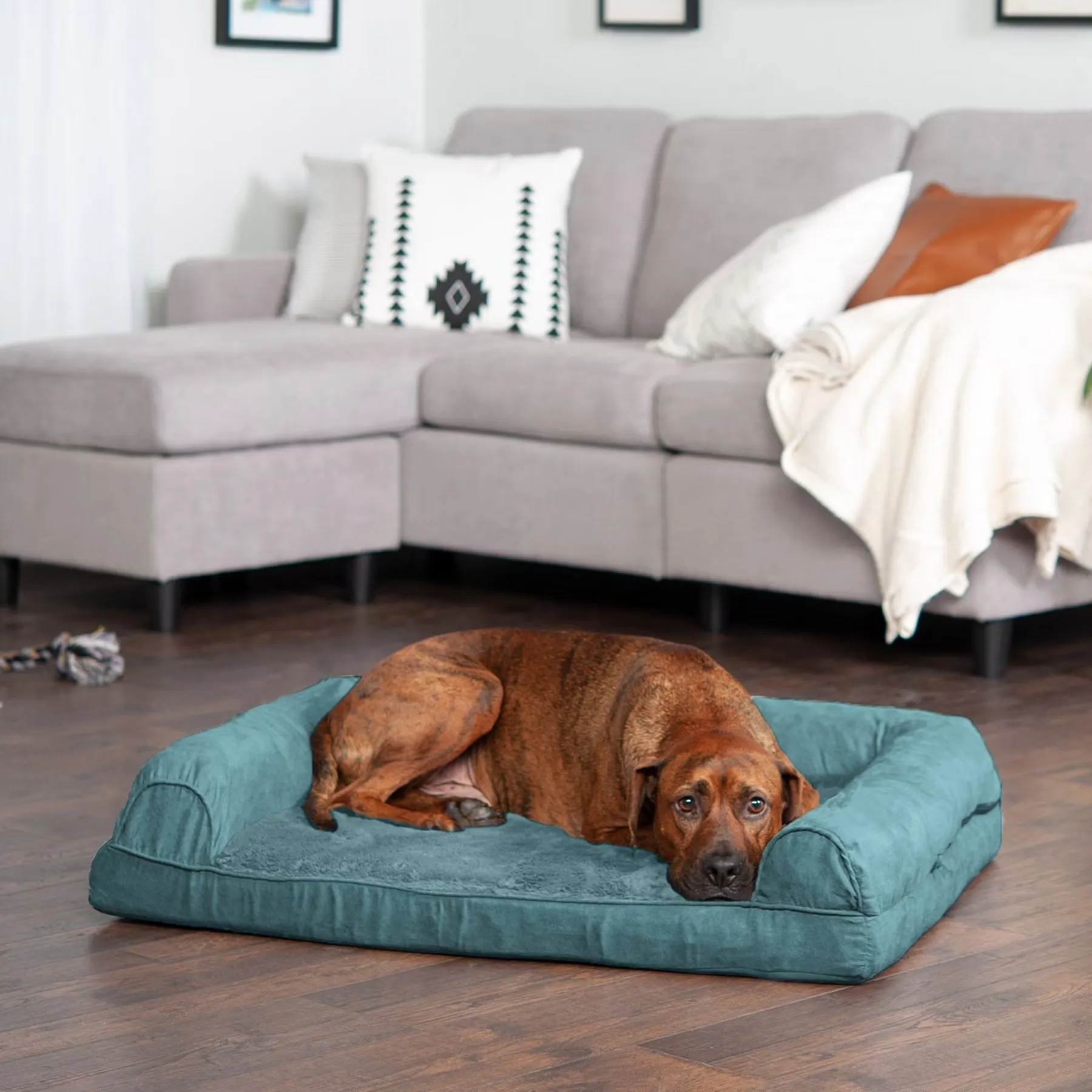 FurHaven Plush & Suede Full Support Orthopedic Sofa Dog & Cat Bed, Gray, Jumbo