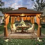 Erommy Outdoor Hardtop Gazebo with Galvanized Steel Double Roof & Aluminum Frame, Outdoor pergola with Premium Curtains and Nettings 12' x