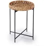 Seagrass Side Table - Round Tray Couch Accent Table for Wicker Coastal Vibe