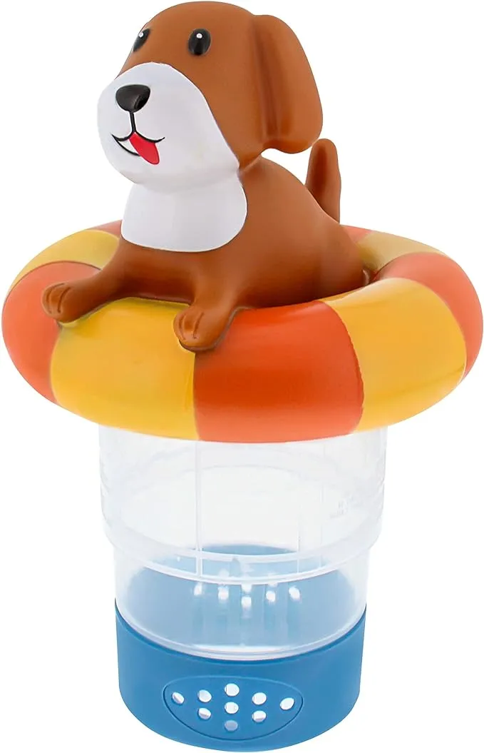 U.S. Pool Supply Puppy Dog Floating Pool Chlorine Dispenser, Collapsible Base, Holds 3" Tablets - 7" Fun Cute Happy Pet Life Preserver Animal Float Floater Decoration, Adjustable Balanced Delivery