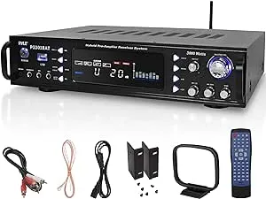 Pyle 3000-Watt Wireless Multi-Channel Bluetooth Hybrid Amplifier Receiver, Black