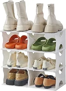 LGAQCOX 2 Pcs of 4 Tier Shoe Rack, Free Standing Shoe Racks for Closet,, White