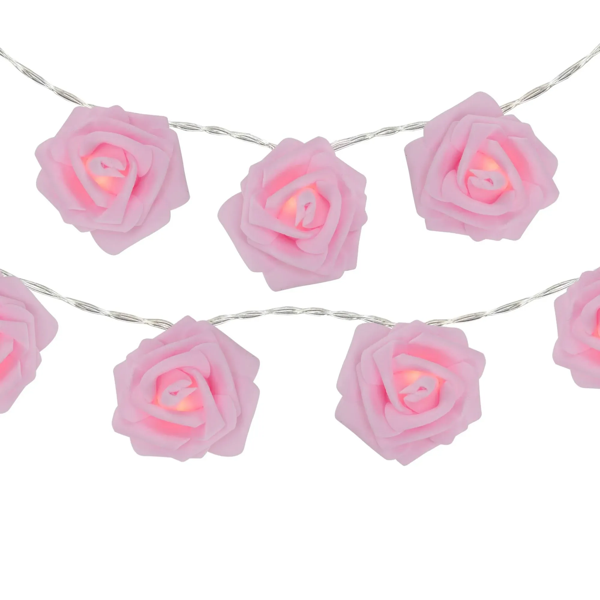 10-Count Pink Rose Flower LED String Lights, 4.5ft, Clear Wire