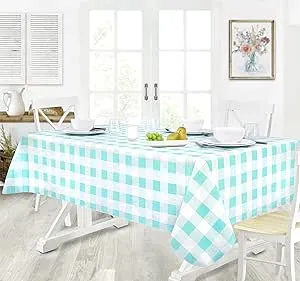 Newbridge Blue Pastel Easter Farmhouse Check Vinyl Tablecloth With Flannel Backing  Spring Gingham Flannel Backed Vinyl Tablecloth  52  x 52  Square  Robins Egg Blue