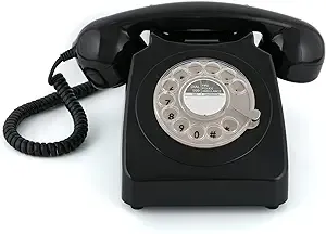 GPO 746 Rotary 1970s-style Retro Landline Phone - Curly Cord, Authentic Bell Ring