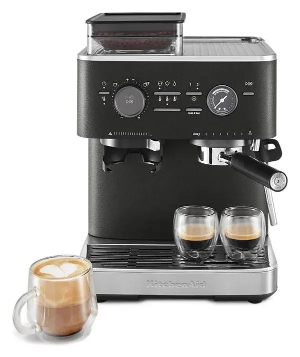 KitchenAid Semi Automatic Espresso Machine with Burr Grinder - Cast Iron Black