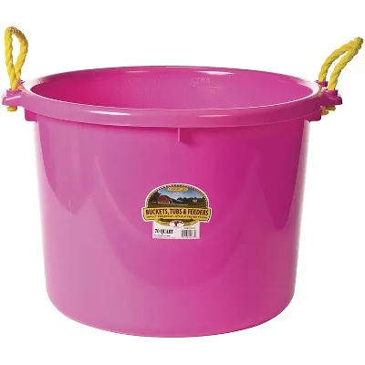 Little Giant® Plastic Muck Tub | Durable & Versatile Utility Bucket with Handles | Muck Bucket | Rope Handles | 70 Quart | Hot Pink