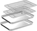 4 Pcs Small Baking Sheet with Wire Rack Set [2 Baking Pans + 2 Cooling Racks], CEKEE 10 inch Stainless Steel Small Baking Tray with Rack Set - Rust