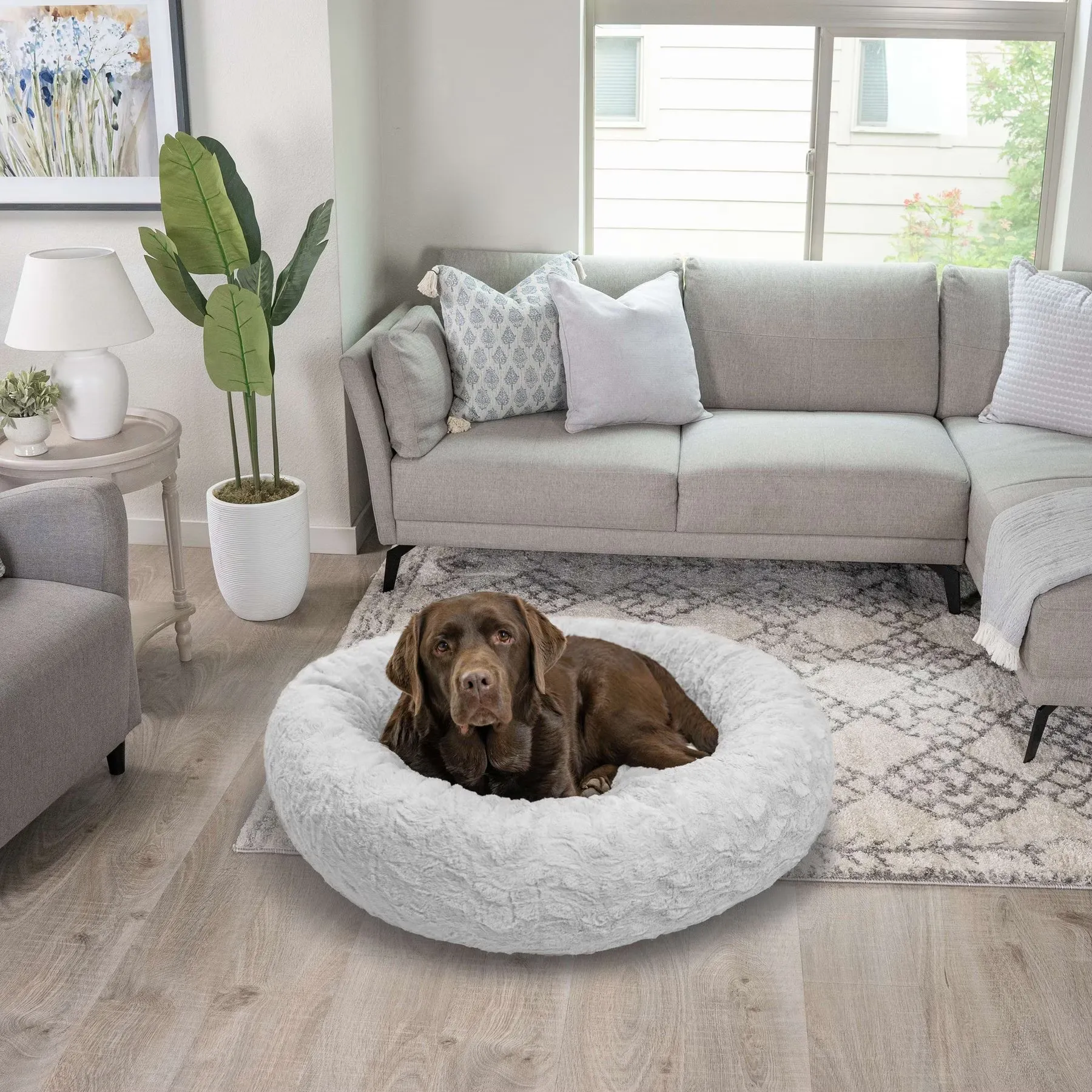 Best Friends by Sheri The Original Calming Donut Dog and Cat Bed in Lux Fur Gray Extra Large 45x45"