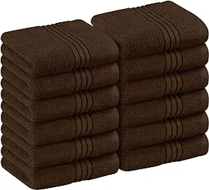 Utopia Towels 12 Pack Premium Wash Cloths Set (12 x 12 Inches) 100% Cotton Ring Spun, Highly Absorbent and Soft Feel Washcloths for Bathroom, Spa, Gym, and Face Towel (Dark Brown)