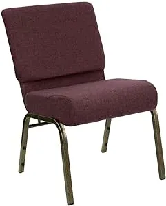 Flash Furniture Hercules Series 21''W Stacking Church Chair in Plum Fabric - Gold Vein Frame