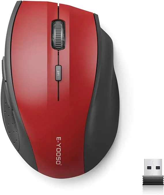 E-YOOSO Wireless Mouse, Computer Mouse 18 Months Battery Life Cordless Mouse, 5-Level 2400 DPI, 6 Button Ergo Wireless Mice, 2.4G Portable USB Wireless Mouse for Laptop, Mac, Chromebook, PC(Red)