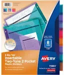 Avery Big Tab Insertable Plastic Dividers, Two-Tone, Two Pockets, 8-Tab Set (11983)