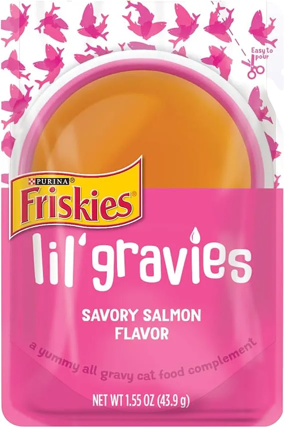 Friskies Lil' Gravies Savory Salmon Flavor Cat Food Complement, 1.55-oz, Case of 16