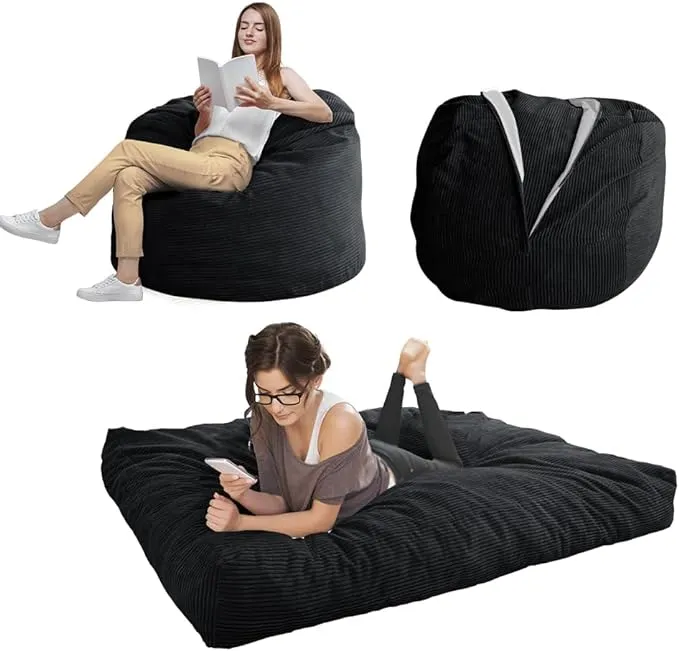 MAXYOYO Giant Bean Bag Chair Bed for Adults, Convertible Beanbag Folds from Lazy Chair to Floor Mattress Bed, Large Floor Sofa Couch, Big Sofa Bed, High-Density Foam Filling, Machine Washable