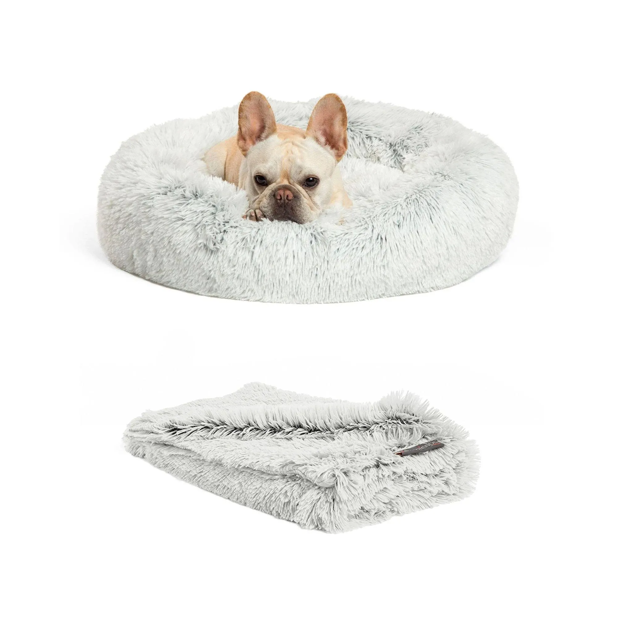 Best Friends by Sheri The Original Calming Donut Dog Bed & Throw Dog Blanket, Frost