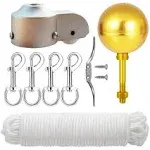 EKEV Flag Pole Hardware Parts Repair Kits - 3" Topper Gold Ball + 50 ft Halyard