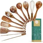 Natural Teak Wood Kitchen Utensils with Spatula and Ladle (10)