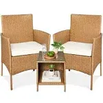 Best Choice Products 3-Piece Outdoor Wicker Conversation Patio Bistro Set, w/ 2 Chairs, Table - Natural/Ivory