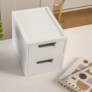 Martha Stewart Set of 2 Wooden Storage Boxes with Pullout Drawers - White