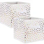 DII Nonwoven Polyester Cube Small Dots - Set of 2 - White / Gold