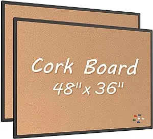 Board2by 2-Pack Cork Board Bulletin Board 48 x 36, Black Aluminium Framed 4x3 Corkboard, Office Board for Wall Cork, Large Wall Mounted Notice Pin Board with 18 Push Pins for School, Home & Office