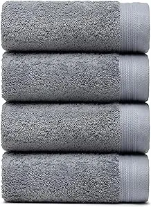 Premium Towel Set of 4 Hand Towels 18" x 30" Color: Dark Grey |100% Cotton|4 Ultra Soft and Highly Absorbent Hand Towels for Bathroom, Gym, Hotel, Spa, Machine Washable