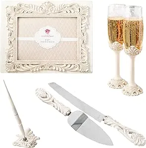 wedding guest book pen toasting glasses and cake server set vintage design 