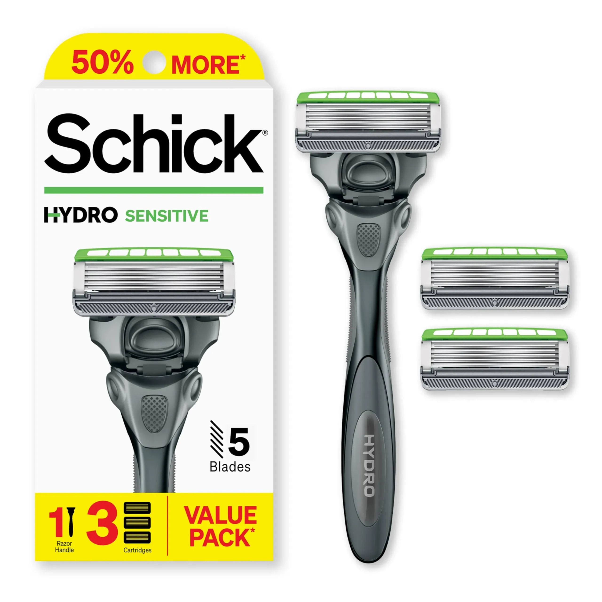 Schick Hydro Sensitive Razor 1 Razor Handle with 3 Razor Refills