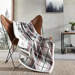 Eddie Bauer - Throw Blanket, Super Soft Reversible Cotton Flannel Sherpa Bedding, Ideal Christmas & White Elephant Gifts, Cozy Plaid Throw Blankets for Couch (Montlake Plaid Red, Throw)