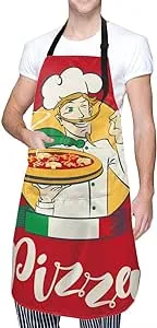 Cartoon Pizza Chef Funny Waterproof Apron for Adults Chef Bib With Roomy Pocket for Kitchen BBQ Crafting Drawing