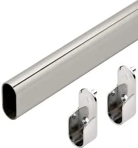 Closet Rods Oval Wardrobe Tube Polished Chrome Closet Rod w/End Supports, Welded Steel, 1.0mm Thick Chrome-Plated (1, 30")