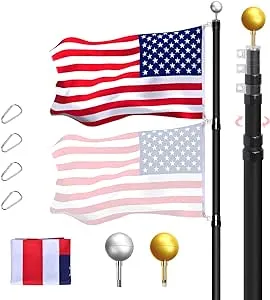 AKTOP 20FT Sectional Flag Poles Kit, Portable Extra Thick Aluminum In Ground American Flag Pole, Outdoor Heavy Duty Flagpole with 3x5 USA Flag & Golden Ball for Commercial or Residential, Silver