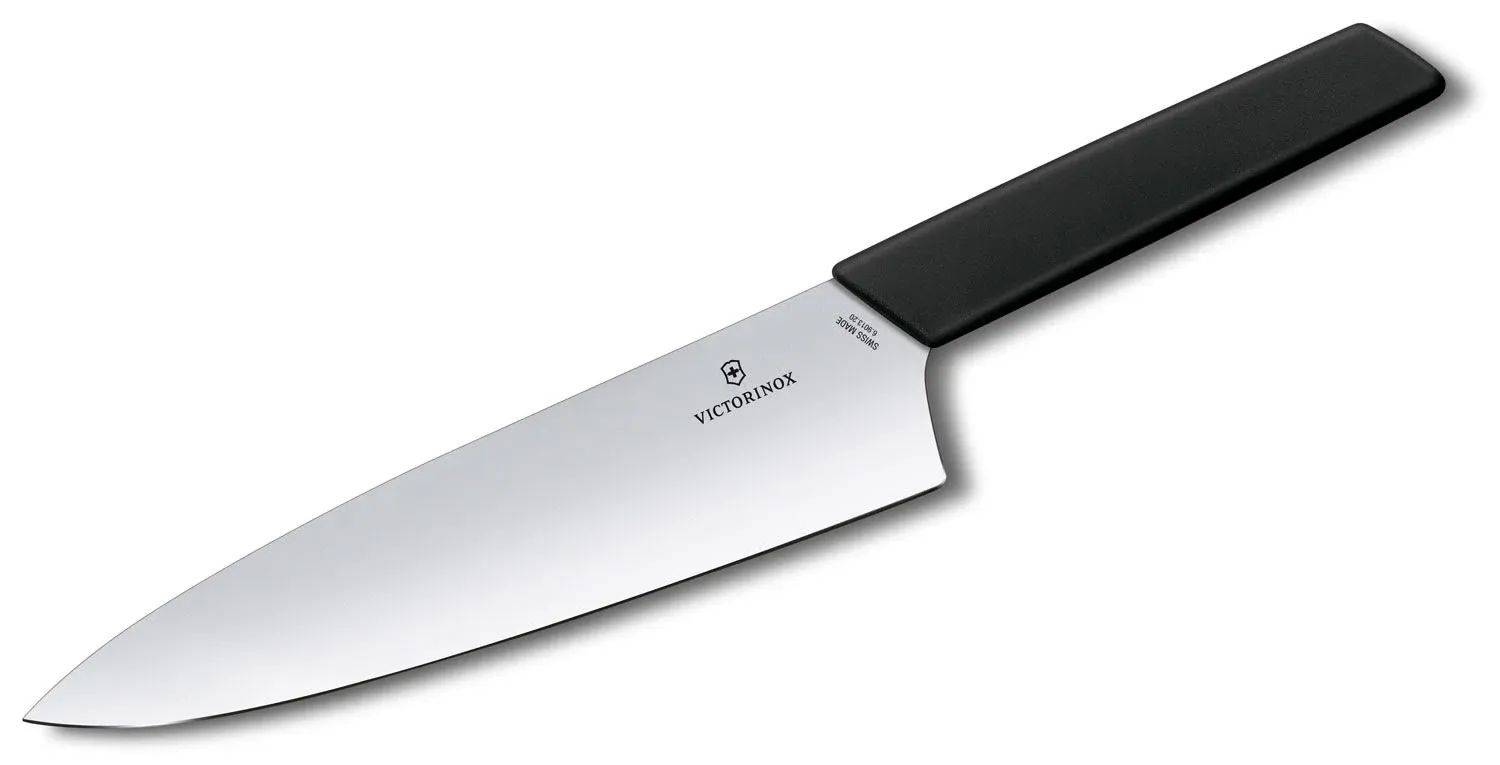 Victorinox Swiss Modern Chef's Knife - Kitchen Knife for Cutting Meat, Fruit & Vegetables - Premium Kitchen Accessories - Black Handle, 8"