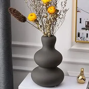 Ceramic Vase, Matte Modern Vase for Home Decor, Neutral Round Vase for Table, Living Room, Shelf, Bookshelf and Entryway Décor