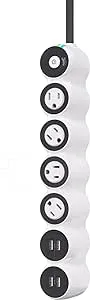 360 Electrical PowerCurve Power Strip, Braided Extension Cord with 4 Rotating Outlets and 4 USB-A Ports, Outlet Extender 5 ft, Surge Protector Power Strip with USB Ports, White