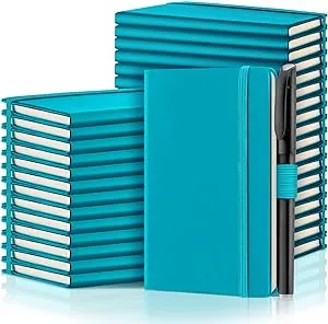 Laumoi 36 Sets Pocket Notebook Journals with Pens A6 Cute Small Journal Notebook Ruled Lined Mini Notepad Hardcover Executive Notebooks Set with Pen Holder for School Office, 3.7 x 5.7 Inch (Blue)